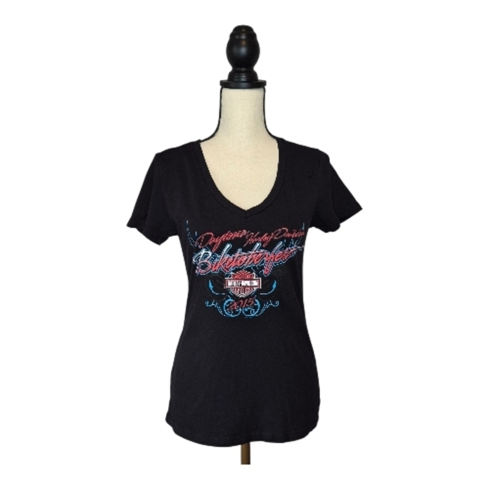 Harley-Davidson Shirt Black Graphic Daytona Biketoberfest Short Sleeve Women M